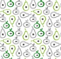 Decorative seamless pattern in scandinavian style. Green background texture with apples and pears Royalty Free Stock Photo