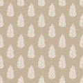 Decorative seamless pattern with simple oak leaves foliage silhouette. Beige and grey pastel colors print