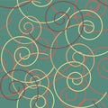 Decorative seamless pattern. Vintage turquoise background with multicolor swirls.