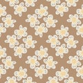 Decorative seamless pattern with white and yellow flowers print. Beige background Royalty Free Stock Photo