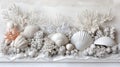 White Seashells and Coral Arrangement on Sandy Background - Still Life Royalty Free Stock Photo