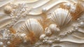 Luxury Seashells and Pearls on Sandy Beach Background - Elegant Nautical Decor Royalty Free Stock Photo