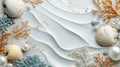 Elegant Seashells, Pearls, and Coral Border on Wavy White Background Royalty Free Stock Photo