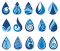 Abstract set of blue water drop icons