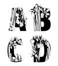 Decorative set of floral pattern flowers letters alphabet abc font Royalty Free Stock Photo