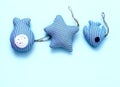 Decorative set of textile toys in a marine style, handmade. Royalty Free Stock Photo