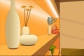 Decorative shelf with vases and flowers in the cafe. Vector illustration Royalty Free Stock Photo