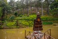 Decorative ship, beautiful flower beds, pond. Vietnam, Dalat.