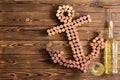 Decorative ships anchor made of wine bottle corks Royalty Free Stock Photo