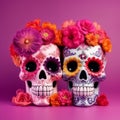 Decorative skull with flowers on bright colourful background. Cinco de Mayo Royalty Free Stock Photo