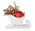 Decorative sleigh with wooden music notes and Christmas balls in sleigh Royalty Free Stock Photo