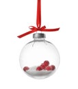 Decorative snow globe with red ribbon isolated on white Royalty Free Stock Photo