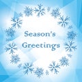 Decorative snowflakes on light blue polygonal background - vector christmas greeting card Royalty Free Stock Photo