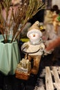 Decorative snowman, christmas toys, dolls close up