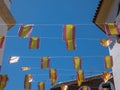 Decorative spanish flags in Cordoba street, Spain
