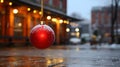 Decorative sphere adorned the street at holiday season. December. Generative AI