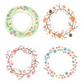 Decorative spring, autumn, summer wreaths. Seasonal concepts framework.