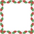 Decorative square border frame. Festive decorations- green, red and white paper fans isolated on white background.