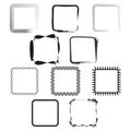 Decorative square frames. Artistic border designs. Black and white vector. Ornate and minimalist styles. Royalty Free Stock Photo