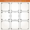 Decorative square frames and borders set 9 vector