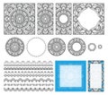 Decorative square pattern. Set frames, brushes, templates for design. Ethnic ornament, mandala for coloring book, cards. Royalty Free Stock Photo