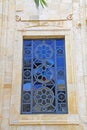 Stained Glass Window on the Church of Ayios Titos in Heraklion, Crete, Greece. Royalty Free Stock Photo