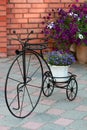 Decorative stand for flowers retro bicycle against a brick wall