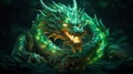 Decorative statuette of a green oriental scary dragon