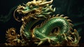 Decorative statuette of a green oriental scary dragon