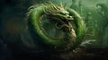 Decorative statuette of a green oriental scary dragon