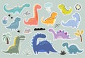 Decorative stickers collection with different types of cute and funny dinosaurs Royalty Free Stock Photo