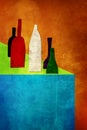 Decorative still life with colored bottles. Stylization Royalty Free Stock Photo