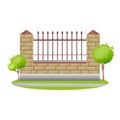 Decorative stone and metal fences. Exterior, design of gates, landscape. Royalty Free Stock Photo