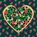 Decorative Strawberry folk ornament made of heart shape.