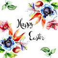 Decorative summer flowers with title happy easter