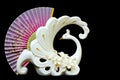 Decorative Swan Shape Flower Vase And Oriental Folding Fan  On Dark Background