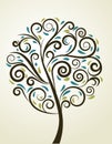 Decorative swirl floral tree, vector