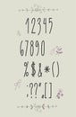 Decorative symbols alphabet numerals and floral elements