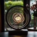 Decorative Table Lamp with Flower Design and Round Frame Royalty Free Stock Photo