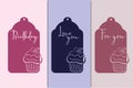 Decorative tags with cut out silhouette of a cupcake and blueberry berry Royalty Free Stock Photo