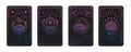 Decorative tarot cards covers, magic mystical lotus and moon. Ritual witches elements, stars and line frames. Colorful