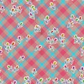 Decorative tartan pattern with stylized drawn flowers Royalty Free Stock Photo