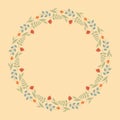 Decorative template with round floral ornament. Circular floral frame with wild flowers and tulips.