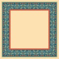 Decorative template with square floral ornament. Boxy floral frame with wild flowers and tulips.