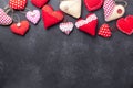 Decorative textile hearts on stone background. The concept of Valentine Day. Copy space for your text Royalty Free Stock Photo