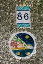 Decorative tile with a house number on the Princes` Islands, Istanbul, Turkey. Close up Royalty Free Stock Photo