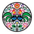 Polish floral embroidery with roosters - traditional folk pattern Royalty Free Stock Photo