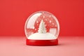 Decorative transparent glass snow globe with white Christmas tree and snowflakes Royalty Free Stock Photo