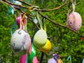 Decorative tree decorated with decorated Easter eggs. National Tadic. Christian Orthodox religious festival.