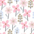 Decorative trendy hand drawn vector seamless floral ditsy pattern. Modern elegant repeating blooming flower background